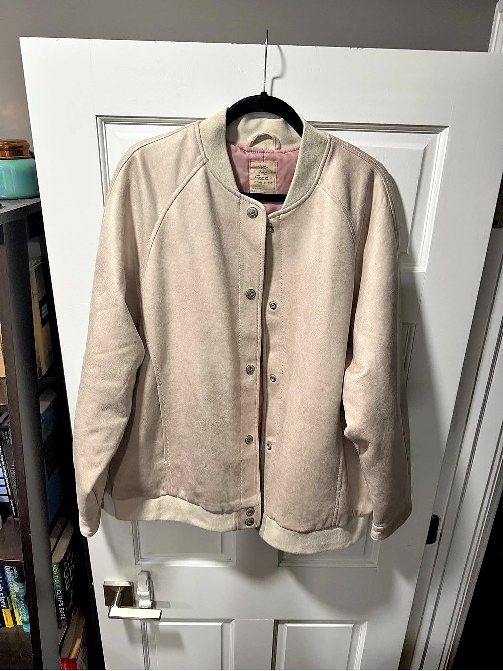 free people We The Free Vegan Leather Bomber Jacket Varsity Jacket in Beige Size